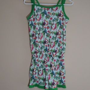 American girl romper green jungle birds pattern